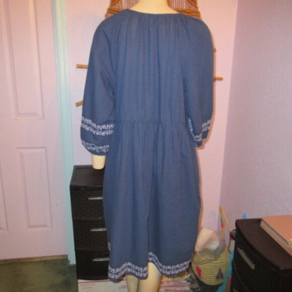 Sundance Caspian Breeze Dress Size L Linen Blend Embroidered Puff Sleeve Pockets - Picture 9 of 12